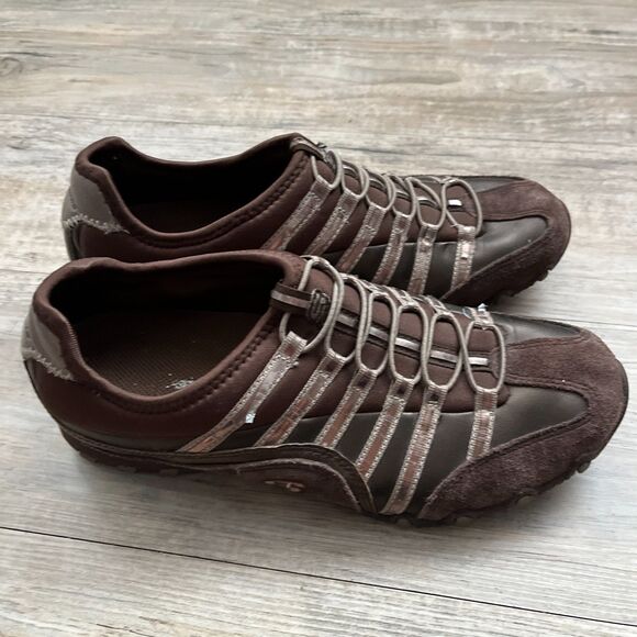 Vintage Y2K Skechers Slip On Lace Up Faux Suede Leather Brown Metallic 8.5 2000s - Picture 4 of 7